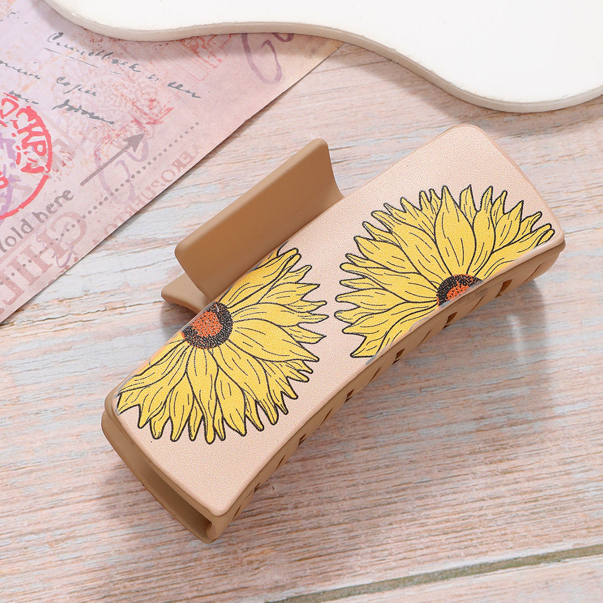 Wholesale Retro Cow Pattern Western Style Aztec Sunflower PU Shark Clip Hair Clip